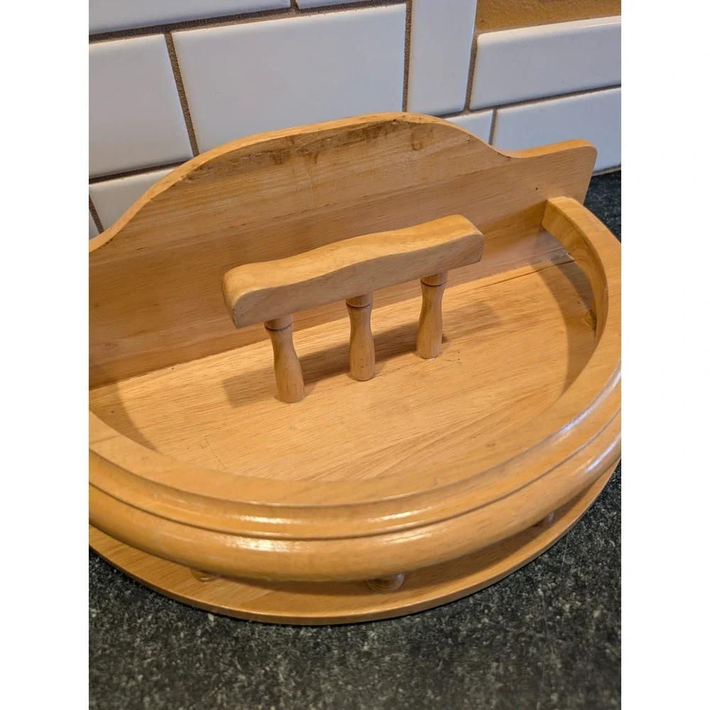 Vintage Wooden Semi Circle Napkin Holder Spindle Railing Light Wood Farmhouse